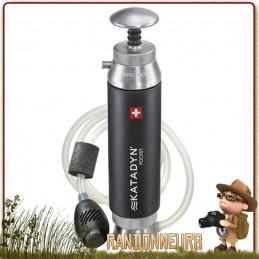 filtre katadyn pocket portable pour la filtration de l'eau potable en trek en groupe de randonneurs, robuste efficace