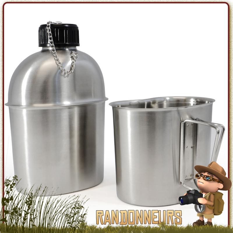 Gourde Inox avec quart Origin Outdoors survie bushcraft passe au feu