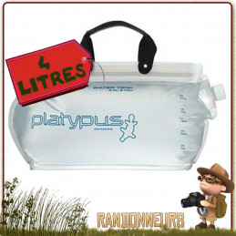 Réserve eau souple randonnée légère, Platy Water Tank 4 Litres Platypus. L'un des plus grand réservoir d'eau souple