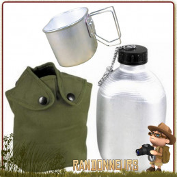 gourde armée française aluminium type M52 CAO de 1.3 litres avec housse nylon. Gourde militaire alu M52 française