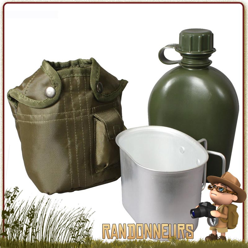 Set Gourde Militaire avec Housse VERT OLIVE et quart