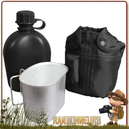 Gourde + Housse Noire ou Camouflage + Gamelle Chasse Camping