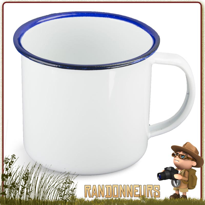 Mug Acier Tôle Émaillée BLANC Highlander robuste pour un bivouac bushcraft en forêt ou camping nature