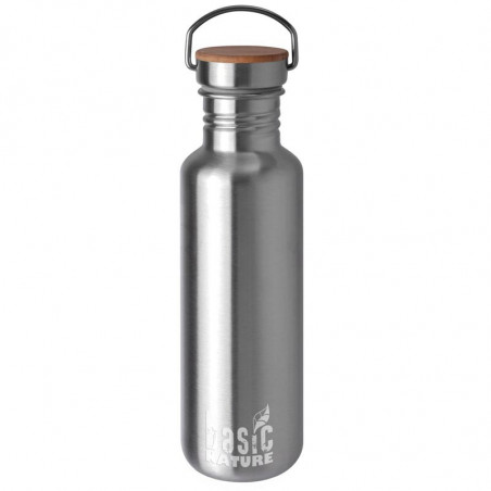 GOURDE ACIER INOX 75 CL AVEC BOUCHON BAMBOU BASIC NATURE